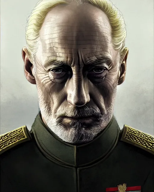 Image similar to tywin lannister discusses war strategy with his military advisors, council chambers, game of thrones | | realistic shaded, fine details, realistic shaded lighting painting by greg rutkowski, diego gisbert llorens, magali villeneuve, artgerm, jeremy lipkin, michael garmash, rob rey