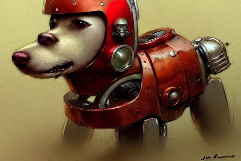 Image similar to adventurer ( ( ( ( ( 1 9 5 0 s retro future robot android dog. muted colors. ) ) ) ) ) by jean baptiste monge!!!!!!!!!!!!!!!!!!!!!!!!! chrome red