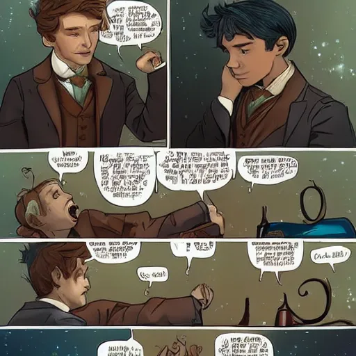 Image similar to newt scamander taking care of baby groot from guardians of the galaxy