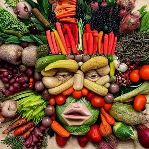 Image similar to donald trump made of vegetables, by giuseppe arcimboldo