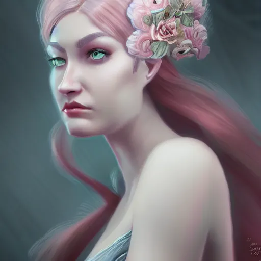 Prompt: character concept portrait of a woman with pale face, flowerpunk, intricate, elegant, digital painting, concept art, smooth, focus,