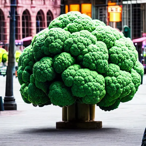 Prompt: huge cauliflower stands in plaza of many, shot by epic cinematic footage