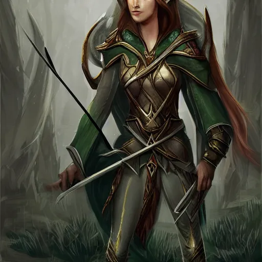 Prompt: portrait of elven army aiming a bow trending on artstation