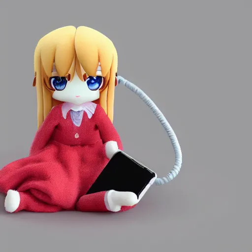 Image similar to cute fumo plush of a girl typing on a phone, velvet, anime girl, vray