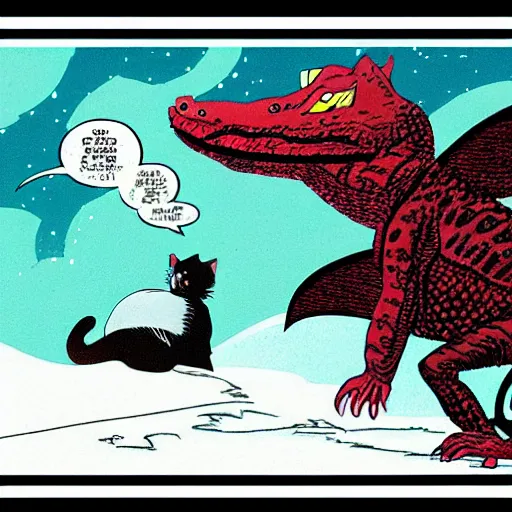 Prompt: “ johnny romita jr ” crocodile bat vs tabby cat snow storm landscape