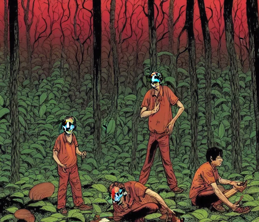 Image similar to todd solondz tripping on mushrooms in the forest, india demon | vivid colors : storyboard, realistic. by gabriel hardman, joe alves, j. todd anderson, chris bonura. cinematic atmosphere, detailed and intricate, perfect anatomy