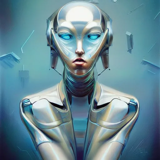 Prompt: scifi futurism automaton minimalism chrome by peter mohrbacher art Hajime Sorayama airbrush hyperrealism model abstract shatter fragments cubism futurism pastel blue soft flat minimal minimalism portrait face jackson pollock