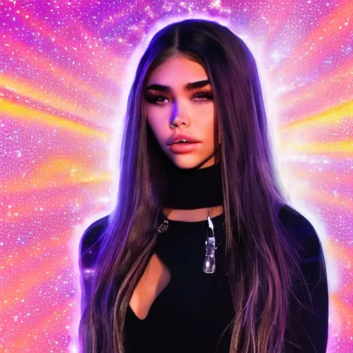 Image similar to madison beer a an intergalactic popstar dancing on a planet, render, blender render, unity render, 4 k wallpaper, art station trending, artstation 4 k coherent, coherent, 4 k, detailed, hyperdetailed, artifact - free, completely coherent, sharp, madison beer