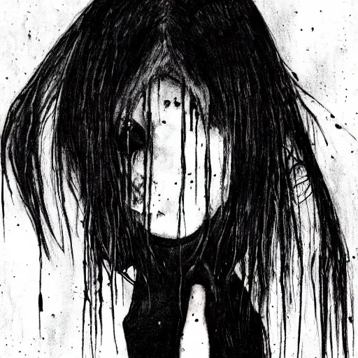 Prompt: grunge drawing of something in the style of the grudge | horror themed