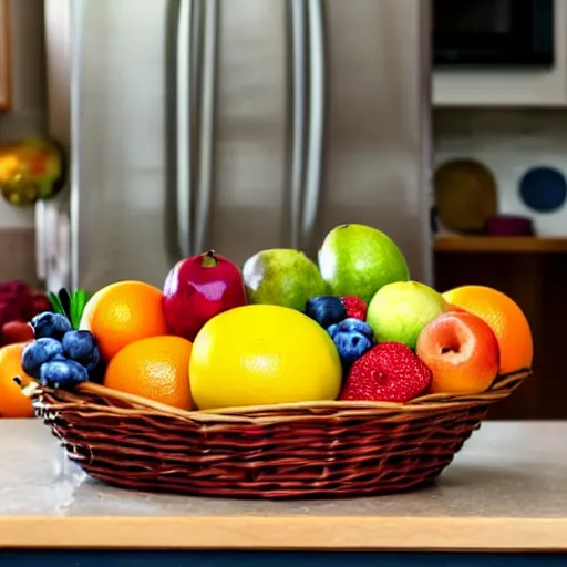 Image similar to a fruit basket on top of a kitchen table