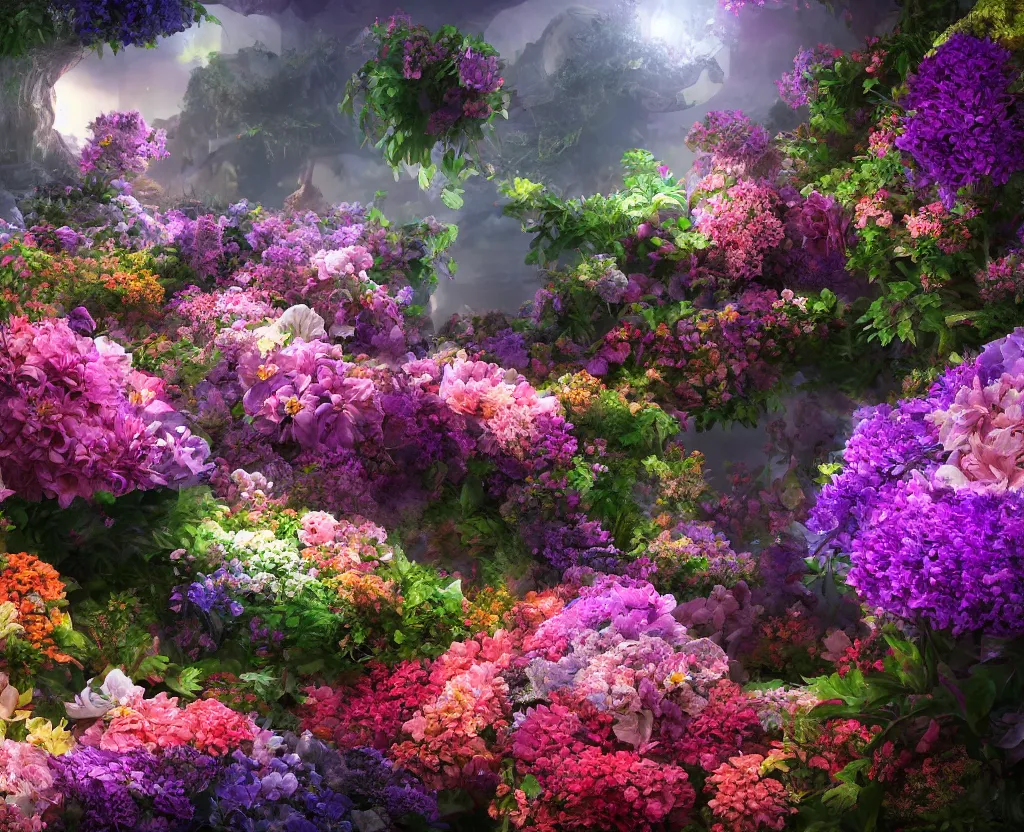 beautiful fantasy flower garden, saturated, detailed