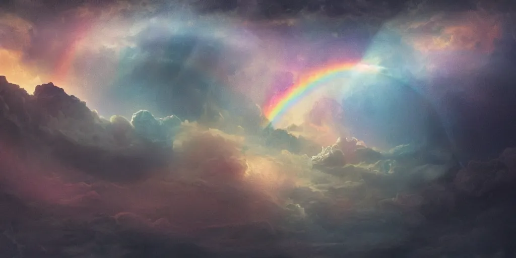 Image similar to a beautiful matte painting of a 3 one-point perspective iridescent rainbow fragmentation+smoke+cloud corridors night with stars containing the outside of a galactic dimension vortex, volumetric lighting bouncing of clouds of dust , by Christophe Vacher and Bastien Lecouffe-Deharme, trending on artstation narrative realism, deep color scheme,wide angle,highly detailed,v-ray render,photorealistic,4k hd wallpaper , psychedelic lighting