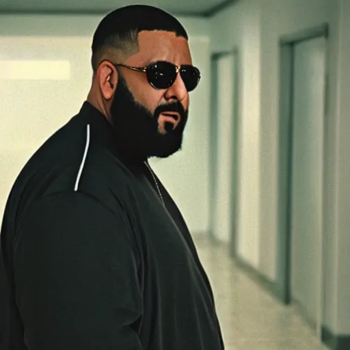 Prompt: a cinematic film still of DJ Khaled starring in The Matrix (1999), portrait, 40mm lens, shallow depth of field, close up, split lighting, cinematic