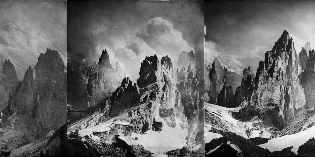 Prompt: 1920s photography of the king god of the dolomites, occult signs, witch burning, pyre, solstice fire, alp, dolomites, alpine, detailed intricate insanely detailed octane render, 8k artistic 1920s photography, photorealistic, black and white, chiaroscuro, hd, by David Cronenberg, Raphael, Caravaggio