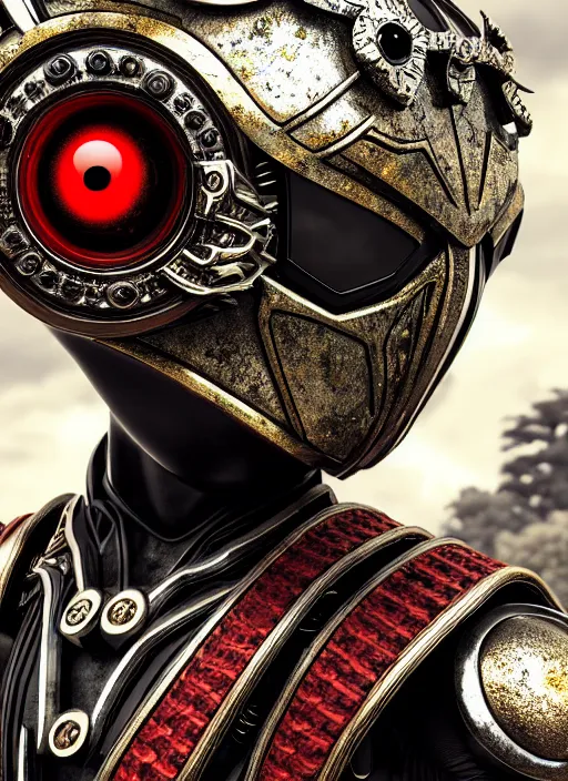 Image similar to japan kamen rider with oval eyeballs, intricate detail, royo, whealan, giger, klimt, hd, octane render, unreal engine,