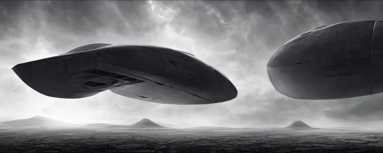 Prompt: a large ominous and geometric spaceship, streamlined and very large and long floating over a barren dry land with an epic cloud formation on the background by HR GIger, Dariusz Zawadzki, Neil blevins, Feng Zhu, gustave doré, zhuoxin ye, very detailed, octane render, 8k, oranate and brooding, scary and dark, canon 24mm lens