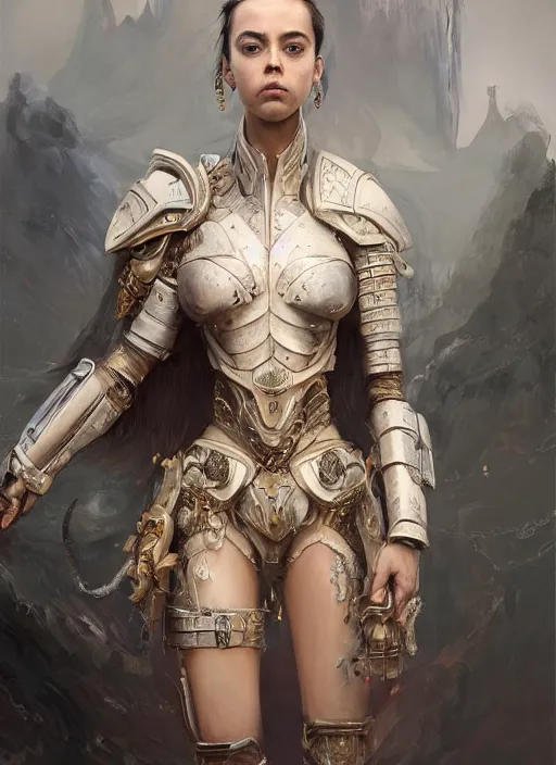 Image similar to a professional portrait of a beautiful young female, clothed in ethereal battle armor, olive skin, long dark hair, beautiful bone structure, symmetrical facial features, intricate, elegant, digital painting, concept art, smooth, sharp focus, finely detailed, illustration, from Valerian and the City of a Thousand Planets, in the style of Ruan Jia and Mandy Jurgens and Artgerm and Greg Rutkowski and William-Adolphe Bouguerea