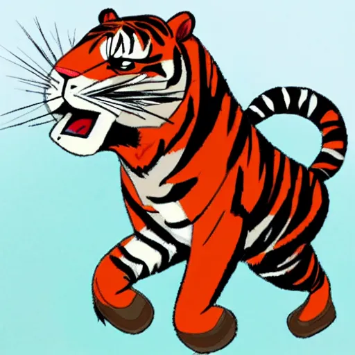 Image similar to A tiger exercising, cartoon, face facing forward, trending on artstation