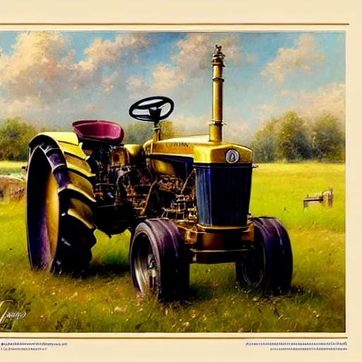 Image similar to ( ( ( ( ( royal farm tractor, fully ornated with intricate gold and jewels. muted colors. ) ) ) ) ) high resolution, high quality, by jean - baptiste monge!!!!!!!!!!!!!!!!!!!!!!!!!!!