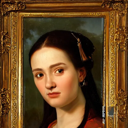 Image similar to portrait of a batavian woman ( 3 5 ) from dutch rhine delta ( that the romans called batavia ) in 2 5 0 a. d., an oil painting by ross tran and thomas kincade