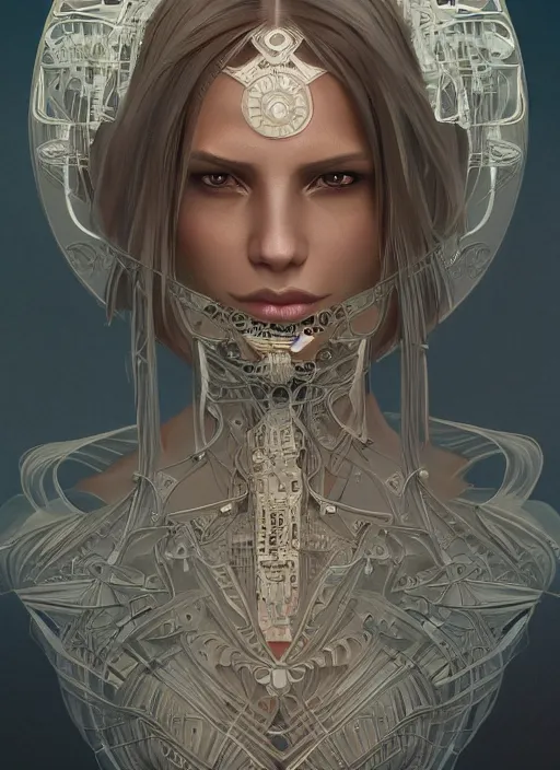 Prompt: symmetry!! lupe fuentes, machine parts embedded into face, intricate, elegant, highly detailed, digital painting, artstation, concept art, smooth, sharp focus, illustration, art by artgerm and greg rutkowski and alphonse mucha, 8 k