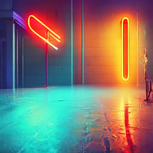 Image similar to improbable neon, electric, character art made out of rain, trending on artstation, epic composition, emotional, beautiful, rendered in octane, unreal engine, depth of field, ray tracing