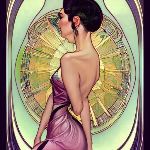 Image similar to a streamline moderne portrait in the style of anna dittmann and donato giancola and alphonse mucha.