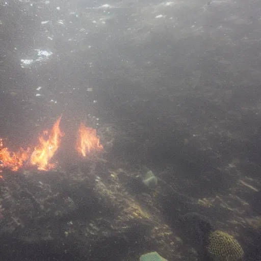 Prompt: photo of a burning building underwater