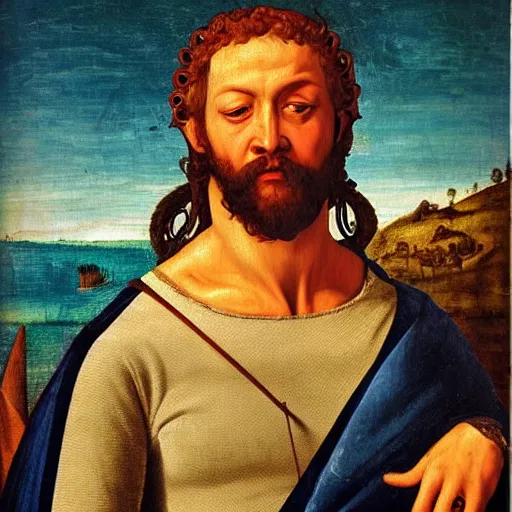 Image similar to a renaissance style portrait painting of Poseidon