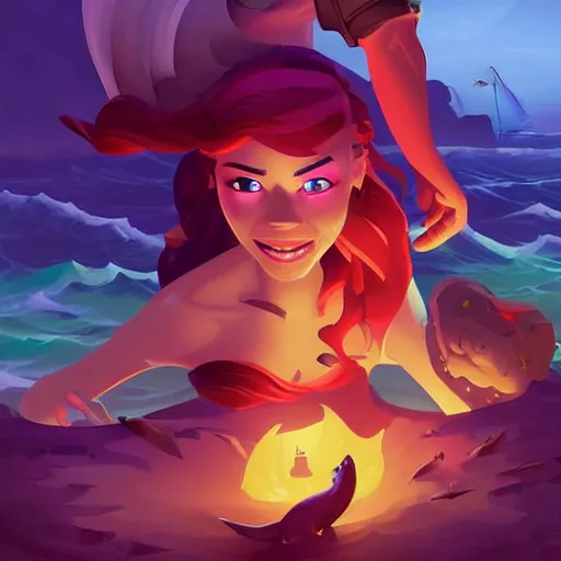 Image similar to painting mermaid treasure on sea of thieves game avatar hero smooth face median photoshop filter cutout vector, behance hd by jesper ejsing, by rhads, makoto shinkai and lois van baarle, ilya kuvshinov, rossdraws global illumination