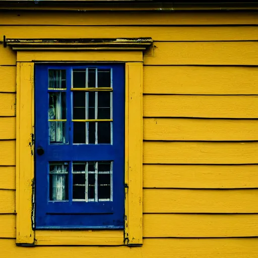 Image similar to the yellow house with eye on window, liminal space