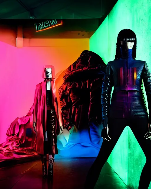 Image similar to an award winning fashion photograph for Balenciaga's futuristic cyberpunk Bladerunner 2049 fall corporate line by Artgerm, dazzle camouflage!, dayglo pink, dayglo blue, raven black