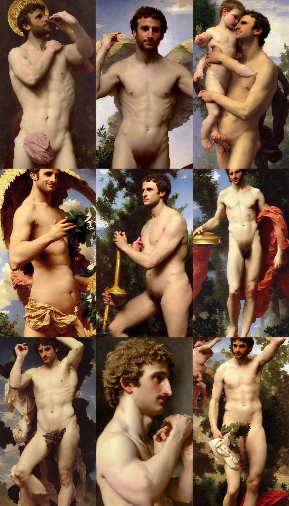 Prompt: portrait of emmanuel macron!!!!!!!!!!!!! as the roman god jupiter, by bouguereau