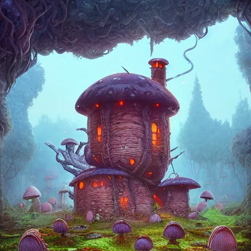 Prompt: a mushroom house in the middle of nowhere. detailed fantasy art, by ferdinand knab, simon stalenhag and beeple, and cyril rolando, unreal engine 5