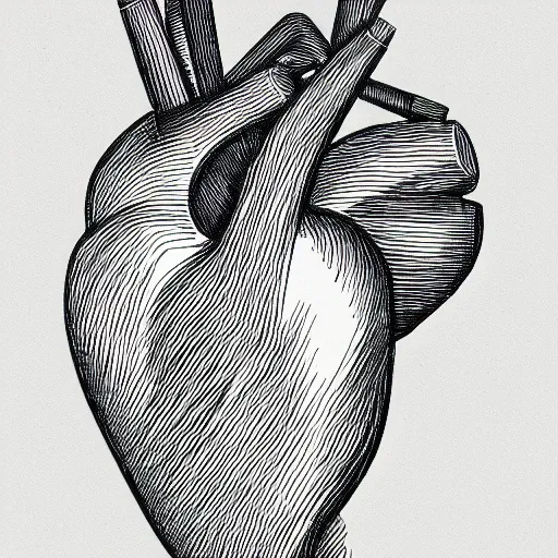 Image similar to pencil line drawing, black and white, clean, logo of an heart with a stylized human body form inside