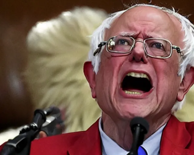 Image similar to Super Saiyan Bernie Sanders screams during philibuster speech in the Senate Chamber (AP Photo/)