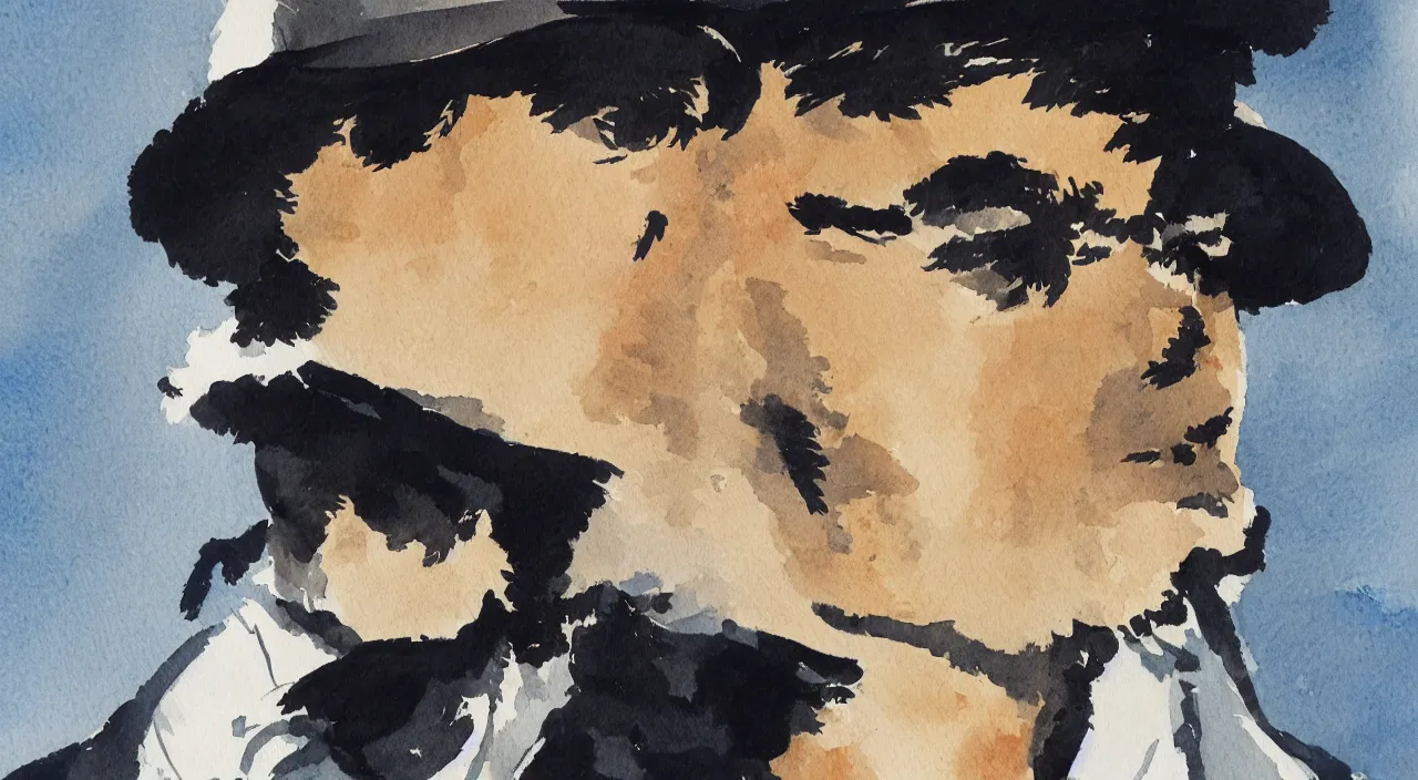 Image similar to close up portrait Corto Maltese, watercolour by Hugo Pratt, oil on canvas