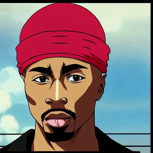 Image similar to Tupac Shakur, screenshot from a 2012s anime