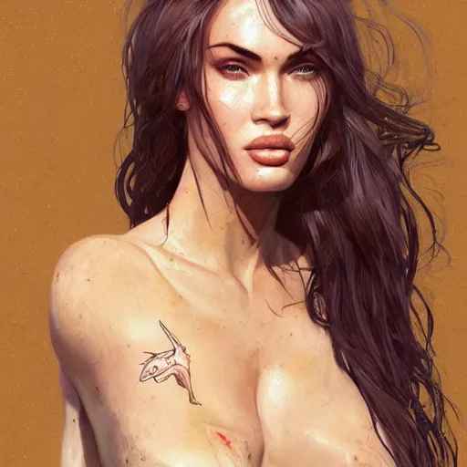Image similar to portrait of megan fox as a fox, au naturel, hyper detailed, digital art, trending in artstation, cinematic lighting, studio quality, smooth render, unreal engine 5 rendered, octane rendered, art style by klimt and nixeu and ian sprigger and wlop and krenz cushart.
