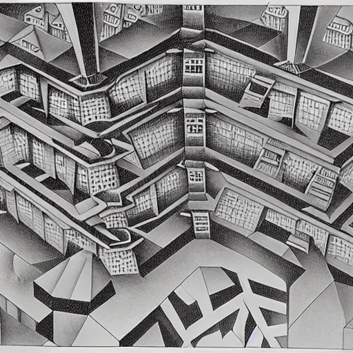 Prompt: a huge foot in the middle of a tiny city, by m. c. escher