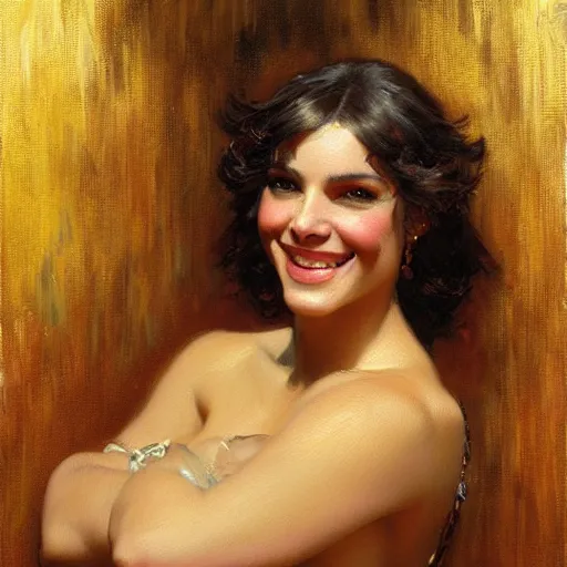 Image similar to a portrait of a pitbullwoman smiling at the viewer. highly detailed painting by gaston bussiere, craig mullins, j. c. leyendecker 8 k