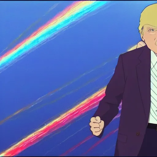 Image similar to Animation of Donald Trump in Kimi No Na Wa, Your Name, Matoko Shinkai, beautiful, anime, colorful, animation, CoMix Wave Films