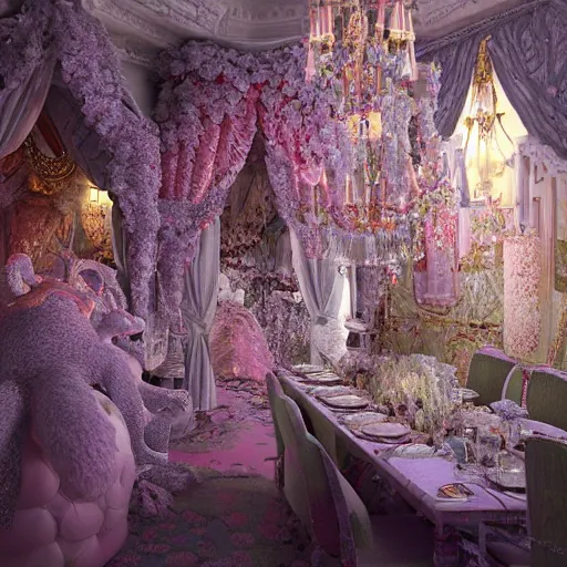 Image similar to cotton candy forrest by artem chebokha and aerroscape, intricate detail, finely detailed, small details, extra detail, photorealistic, high resolution, vray, hdr, hyper detailed, insane details, intricate, elite, ornate, elegant, luxury, dramatic lighting, octane render, weta digital, micro details, 3 d sculpture