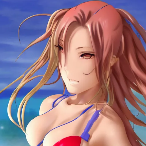 Prompt: beautiful anime woman, photo realistic, futuristic, in a bikini