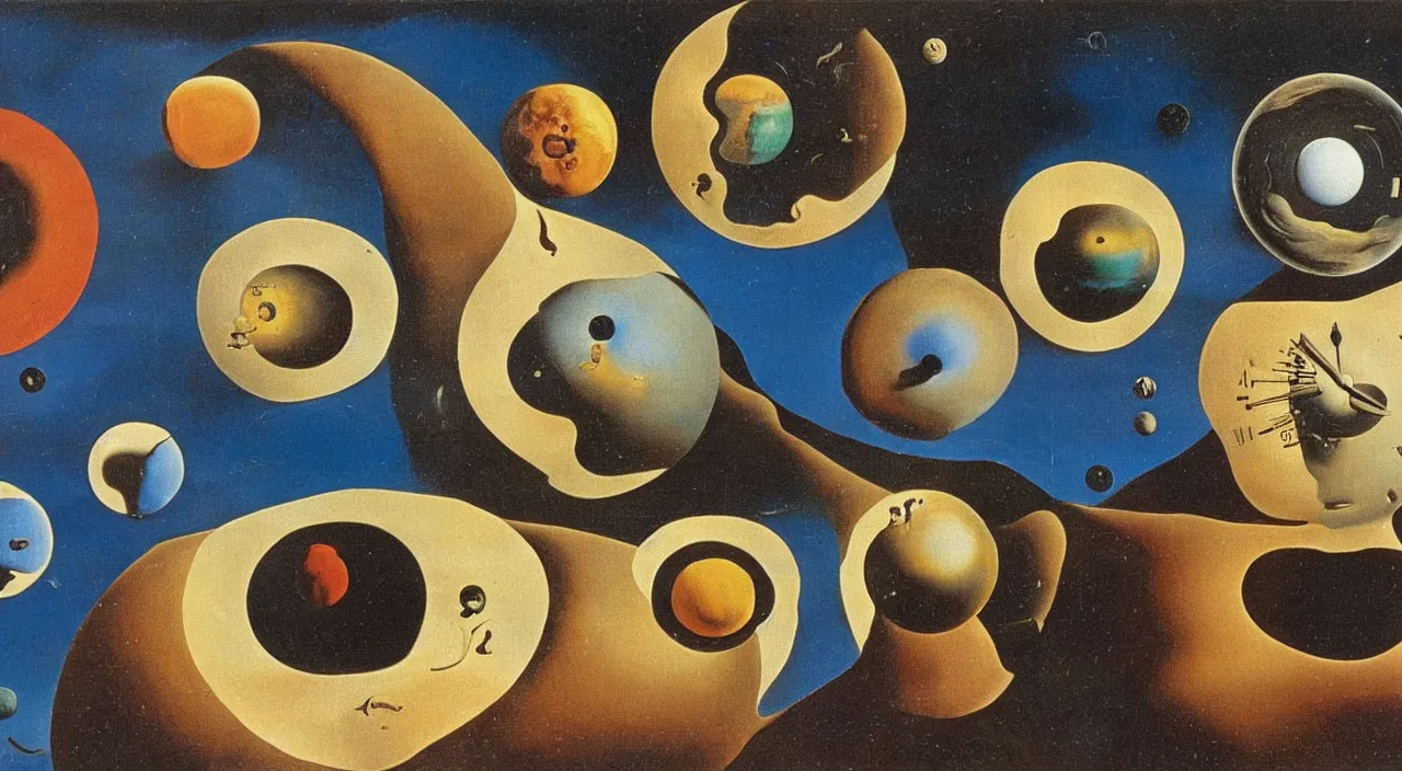 Prompt: clock shaped planets in a pan, salvador dali