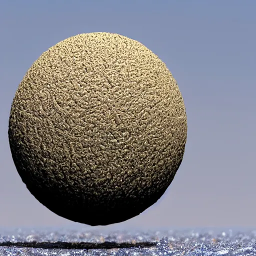 Image similar to a sphere made of sand levitating on water, highly detailed and photorealistic