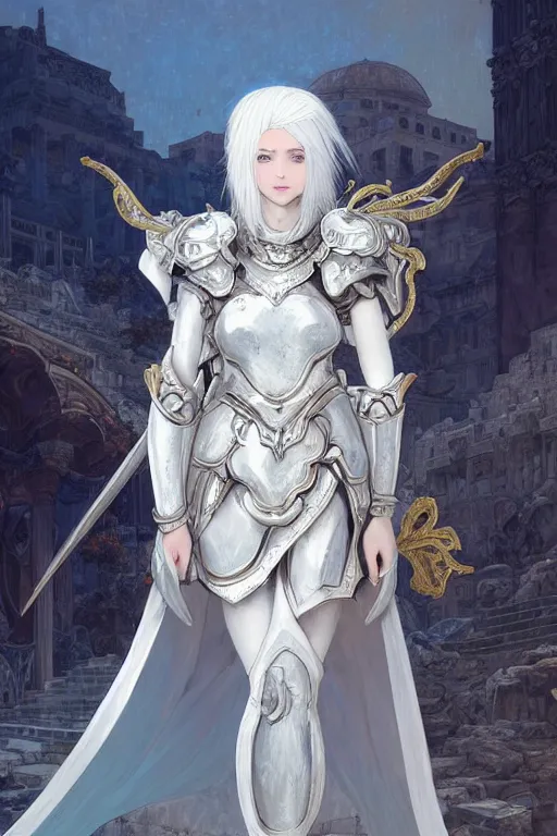 Prompt: portrait white hair knights of zodiac girl, matt white ice color armor, in ruined agora of athens, ssci - fi and fantasy, intricate and very very beautiful and elegant, highly detailed, digital painting, artstation, concept art, frostbite engine, smooth and sharp focus, illustration, art by tian zi and wlop and alphonse mucha and ilya kuvshinov