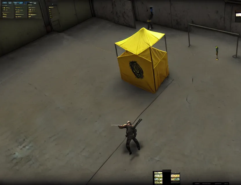 Image similar to CS:GO screenshot of walter white in a circus, HD, trending on tumblr, full screen, zoomed in, HUD included