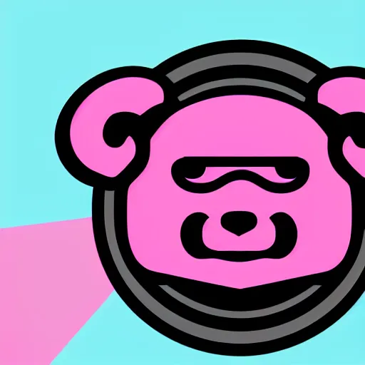 Image similar to iconic vector logo of cute cuddly pink bear with a podcast microphone, melodic, headphones, music, streaming, dreamy, isometric, adorable, octane render, golden ratio, 4k UHD, iconic design