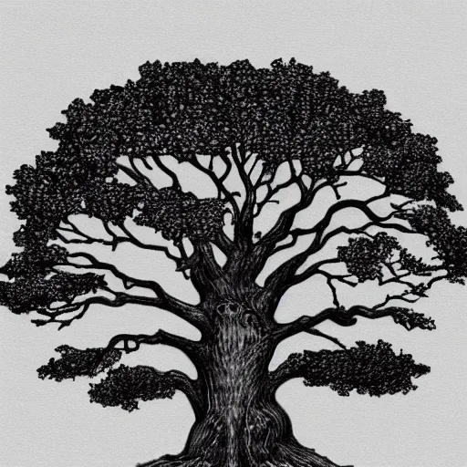 Image similar to oak tree on a hill, logo, pencil drawing, sharp lines, detailed